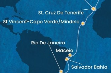 Portugalsko, Španělsko, Kapverdy, Brazílie z Lisabonu na lodi Costa Diadema