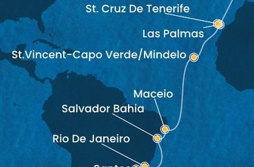 Portugalsko, Španělsko, Kapverdy, Brazílie z Lisabonu na lodi Costa Diadema