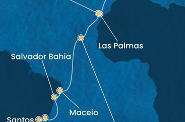 Portugalsko, Španělsko, Kapverdy, Brazílie z Lisabonu na lodi Costa Diadema