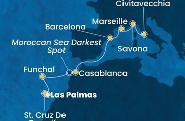Španělsko, Portugalsko, , Maroko, Francie, Itálie z Las Palmas na lodi Costa Fortuna