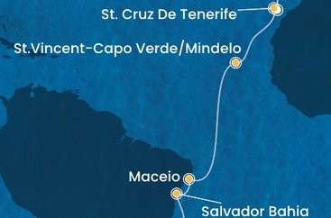 Španělsko, Kapverdy, Brazílie z Las Palmas na lodi Costa Diadema