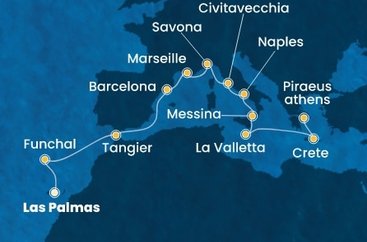 Španělsko, Portugalsko, Maroko, Francie, Itálie, Malta, Řecko z Las Palmas na lodi Costa Pacifica