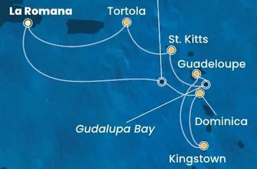 Dominikánská republika, Dominika, Svatý Vincenc a Grenadiny, Guadeloupe, Zámořský departement Francie, Svatý Kryštof a Nevis, Britské Panenské ostrovy z La Romany na lodi Costa Pacifica