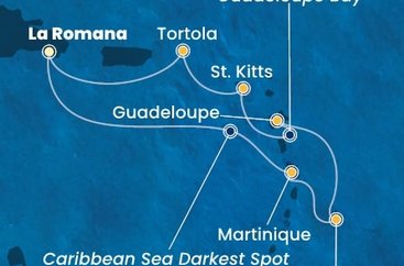 Dominikánská republika, Martinik, Barbados, Guadeloupe, Svatý Kryštof a Nevis, Britské Panenské ostrovy z La Romany na lodi Costa Fascinosa