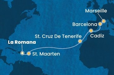 Dominikánská republika, Svatý Martin, Španělsko, Francie z La Romany na lodi Costa Pacifica