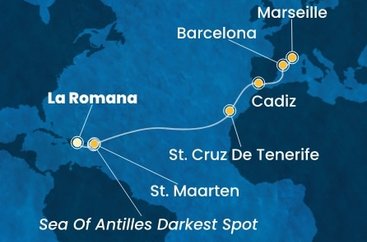 Dominikánská republika, Svatý Martin, Španělsko, Francie z La Romany na lodi Costa Pacifica