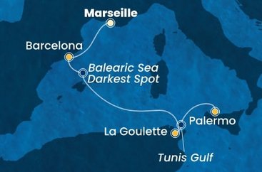 Francie, Španělsko, Tunisko, Itálie z Marseille na lodi Costa Smeralda