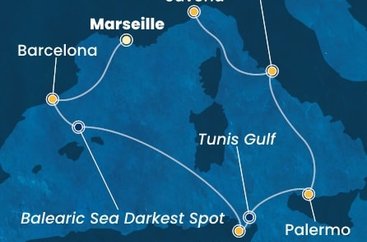 Francie, Španělsko, Tunisko, Itálie z Marseille na lodi Costa Smeralda