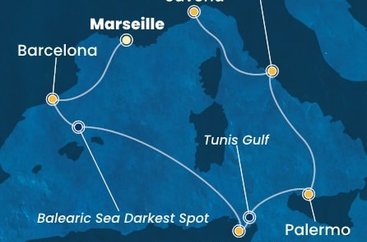 Francie, Španělsko, Tunisko, Itálie z Marseille na lodi Costa Smeralda