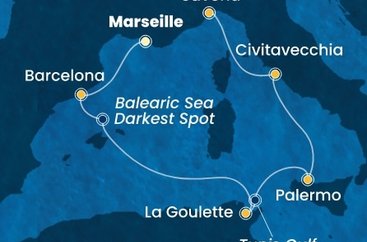 Francie, Španělsko, Tunisko, Itálie z Marseille na lodi Costa Smeralda