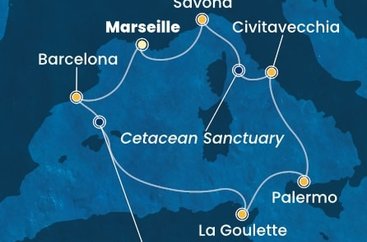 Francie, Španělsko, Tunisko, Itálie z Marseille na lodi Costa Smeralda