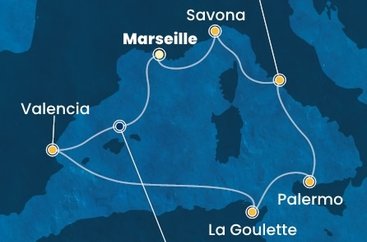 Francie, Španělsko, Tunisko, Itálie z Marseille na lodi Costa Pacifica