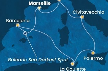 Francie, Španělsko, Tunisko, Itálie z Marseille na lodi Costa Pacifica
