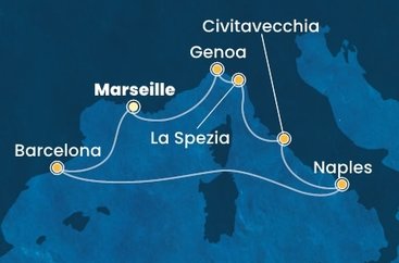 Francie, Španělsko, Itálie z Marseille na lodi Costa Toscana
