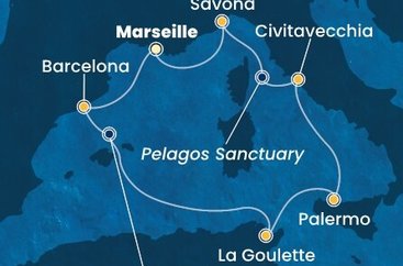 Francie, Španělsko, Tunisko, Itálie z Marseille na lodi Costa Toscana