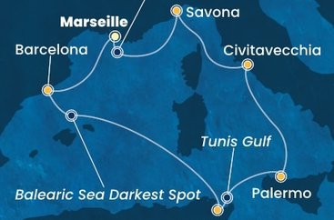 Francie, Španělsko, Tunisko, Itálie z Marseille na lodi Costa Smeralda