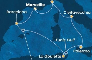 Francie, Španělsko, Tunisko, Itálie z Marseille na lodi Costa Toscana
