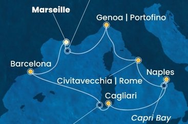 Francie, Španělsko, Itálie z Marseille na lodi Costa Smeralda