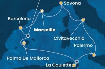 Francie, Španělsko, Tunisko, Itálie z Marseille na lodi Costa Toscana