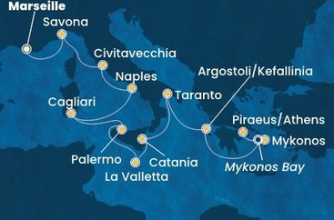 Francie, Itálie, Malta, Řecko z Marseille na lodi Costa Serena