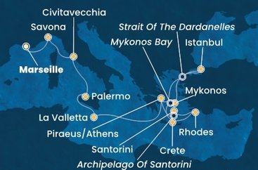 Francie, Itálie, Malta, Řecko, Turecko z Marseille na lodi Costa Fortuna