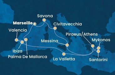 Francie, Itálie, Řecko, Malta, Španělsko z Marseille na lodi Costa Serena