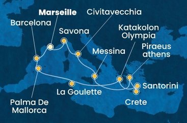 Francie, Itálie, Řecko, Tunisko, Španělsko z Marseille na lodi Costa Favolosa