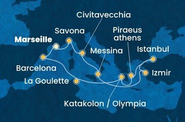 Francie, Itálie, Turecko, Řecko, Tunisko, Španělsko z Marseille na lodi Costa Favolosa