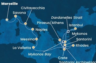 Francie, Itálie, Malta, Řecko, Turecko z Marseille na lodi Costa Pacifica