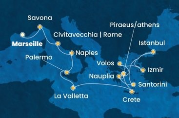 Francie, Itálie, Malta, Řecko, Turecko z Marseille na lodi Costa Pacifica