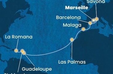 Francie, Itálie, Španělsko, Guadeloupe, Svatý Martin, Dominikánská republika z Marseille na lodi Costa Fascinosa
