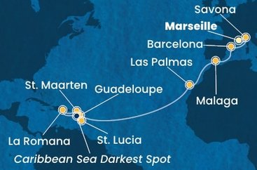 Francie, Itálie, Španělsko, Guadeloupe, Svatý Martin, Dominikánská republika, Svatá Lucie z Marseille na lodi Costa Fascinosa