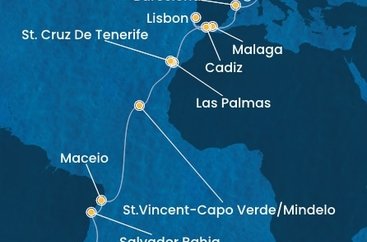 Francie, Itálie, Španělsko, Portugalsko, Kapverdy, Brazílie z Marseille na lodi Costa Diadema