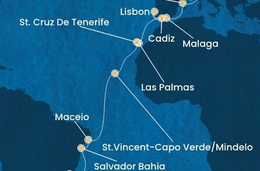 Francie, Itálie, Španělsko, Portugalsko, Kapverdy, Brazílie z Marseille na lodi Costa Diadema
