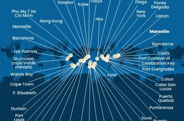 Francie, Španělsko, Portugalsko, USA, , Panama, Kostarika, Guatemala, Mexiko, Samoa, Fidži, Tonga, Nový Zéland, Austrálie, Papua Nová Guinea, Japonsko, Jižní Korea, Tchaj-wan, Čína, Vietnam, Singapur, Malajsie, Thajsko, Srí Lanka, Maledivy, Mauricius, Jihoafrická republika, Namibie, Kapverdy z Marseille na lodi Costa Deliziosa