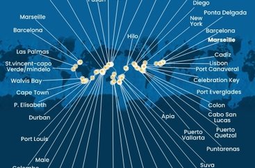 Francie, Španělsko, Portugalsko, USA, Bahamy, Panama, Kostarika, Guatemala, Mexiko, Samoa, Fidži, Tonga, Nový Zéland, Austrálie, Papua Nová Guinea, Japonsko, Jižní Korea, Tchaj-wan, Čína, Vietnam, Singapur, Malajsie, Thajsko, Srí Lanka, Maledivy, Mauricius, Jihoafrická republika, Namibie, Kapverdy z Marseille na lodi Costa Deliziosa