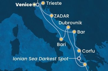 Itálie, Chorvatsko, Řecko, Černá Hora z Marghery na lodi Costa Deliziosa