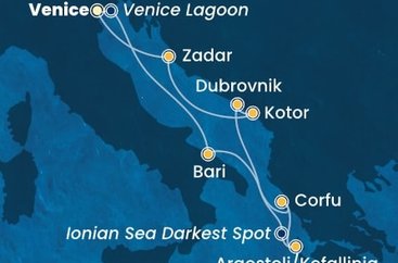 Itálie, Řecko, Chorvatsko, Černá Hora z Marghery na lodi Costa Deliziosa