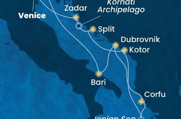 Itálie, Chorvatsko, Řecko, Černá Hora,  z Marghery na lodi Costa Deliziosa