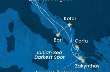 Itálie, Černá Hora, Řecko z Marghery na lodi Costa Deliziosa