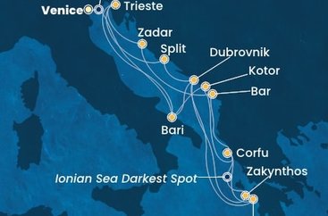 Itálie, Chorvatsko, Řecko, Černá Hora z Marghery na lodi Costa Deliziosa
