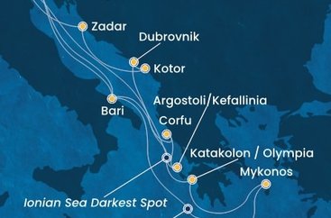 Itálie, Řecko, Chorvatsko, Černá Hora z Marghery na lodi Costa Deliziosa