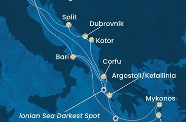 Itálie, Řecko, Černá Hora, Chorvatsko z Marghery na lodi Costa Deliziosa