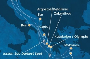 Itálie, Řecko, Černá Hora, Chorvatsko z Marghery na lodi Costa Deliziosa