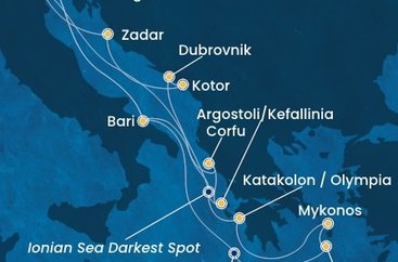 Itálie, Řecko, Chorvatsko, Černá Hora z Marghery na lodi Costa Deliziosa