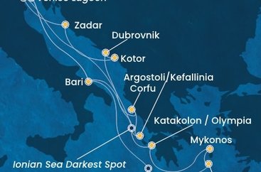 Itálie, Řecko, Chorvatsko, Černá Hora z Marghery na lodi Costa Deliziosa