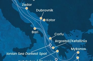 Itálie, Řecko, Chorvatsko, Černá Hora z Marghery na lodi Costa Deliziosa