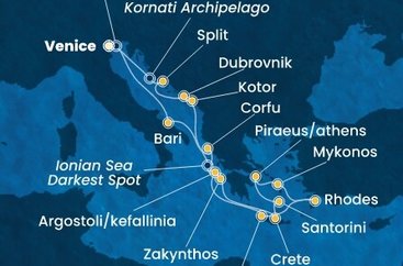 Itálie, Řecko, Černá Hora, Chorvatsko z Marghery na lodi Costa Deliziosa