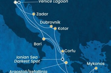 Itálie, Řecko, Černá Hora, Chorvatsko z Marghery na lodi Costa Deliziosa