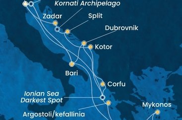 Itálie, Chorvatsko, Řecko, Černá Hora z Marghery na lodi Costa Deliziosa